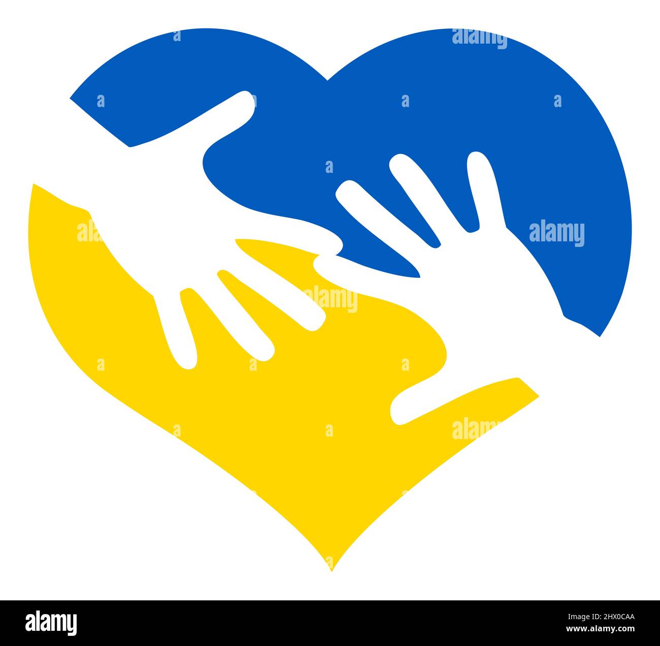 Help Ukraine. Two Hands on Heart Symbol. Ukraine War. Save Ukraine. Pray for Ukraine. Stop War. Ukraine Map. Ukraine Vector Illustration Stock Photo