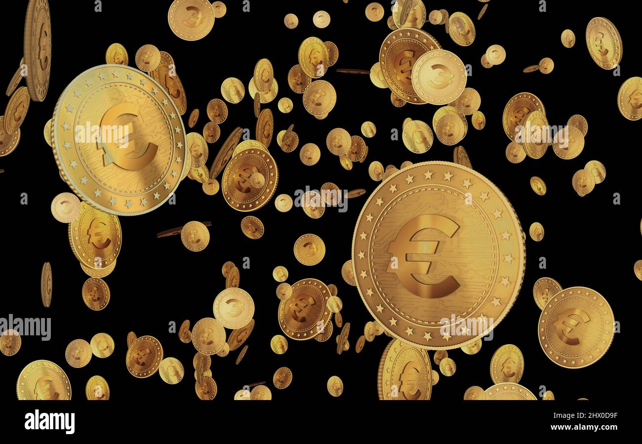 Euro EUR currency in EU symbol gold coin on green screen background ...