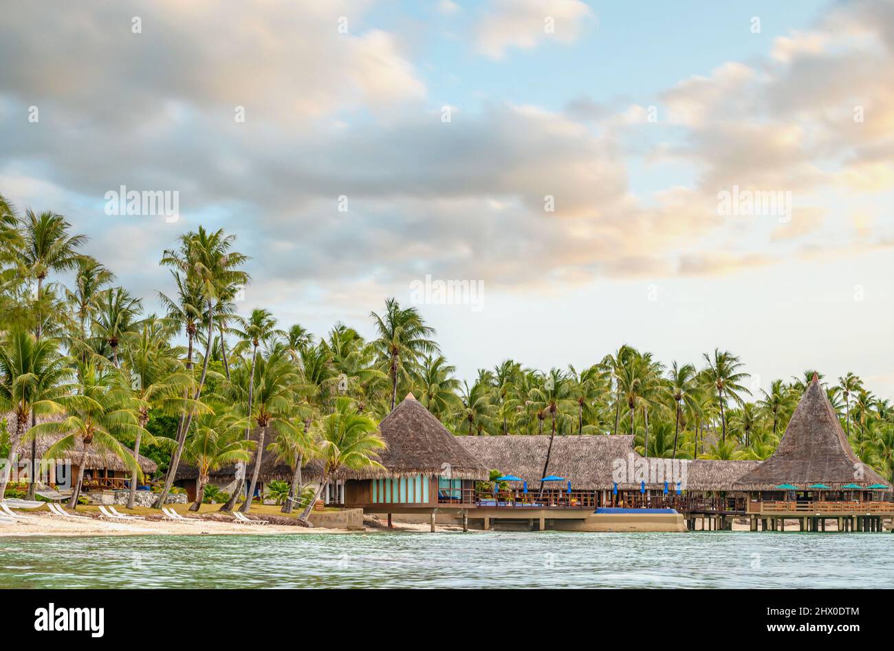 Holiday resort at Tuamotu Island, French Polynesia Stock Photo