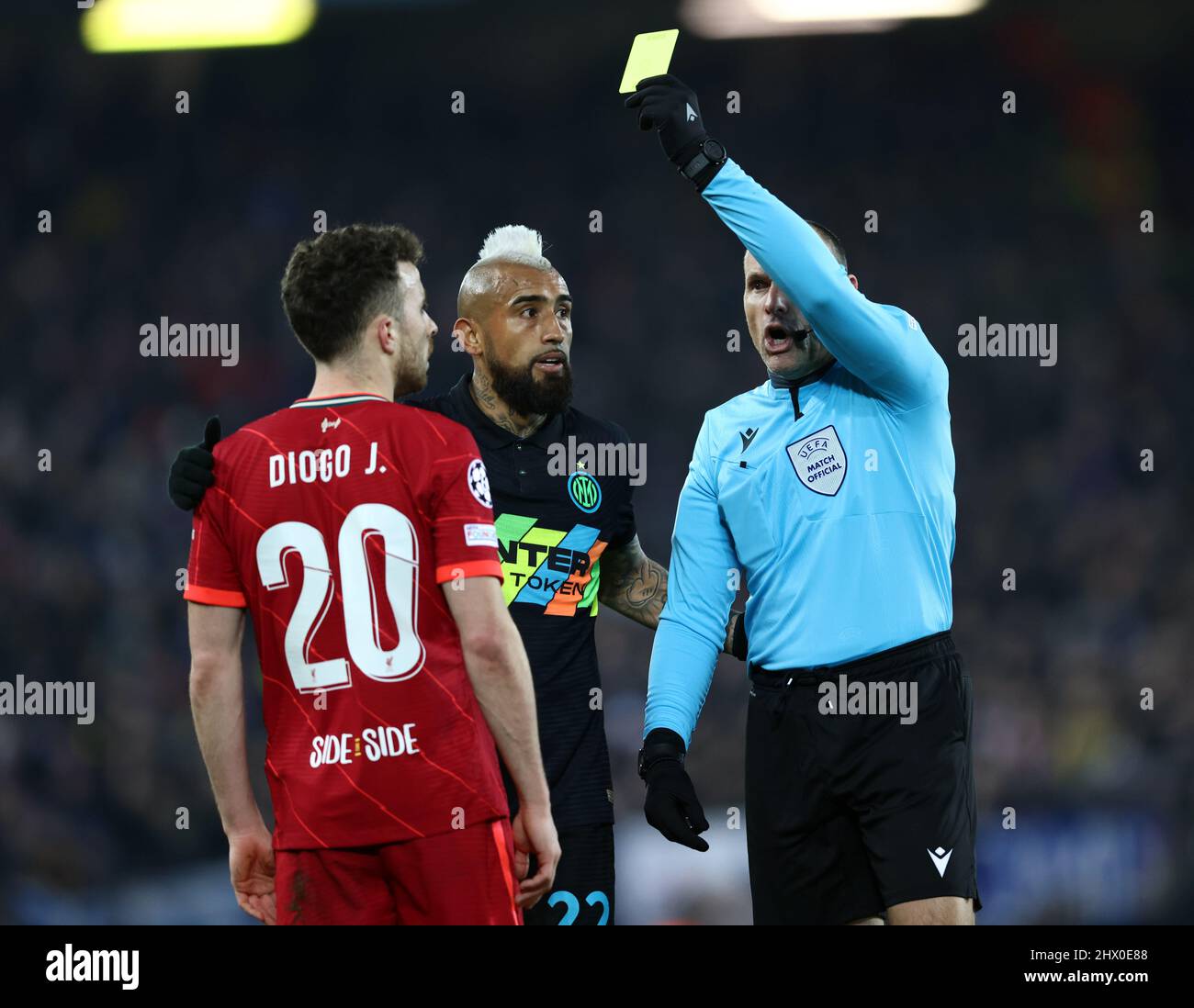 Liverpool, England, 8th March 2022. Diogo Jota of Liverpool receives a ...