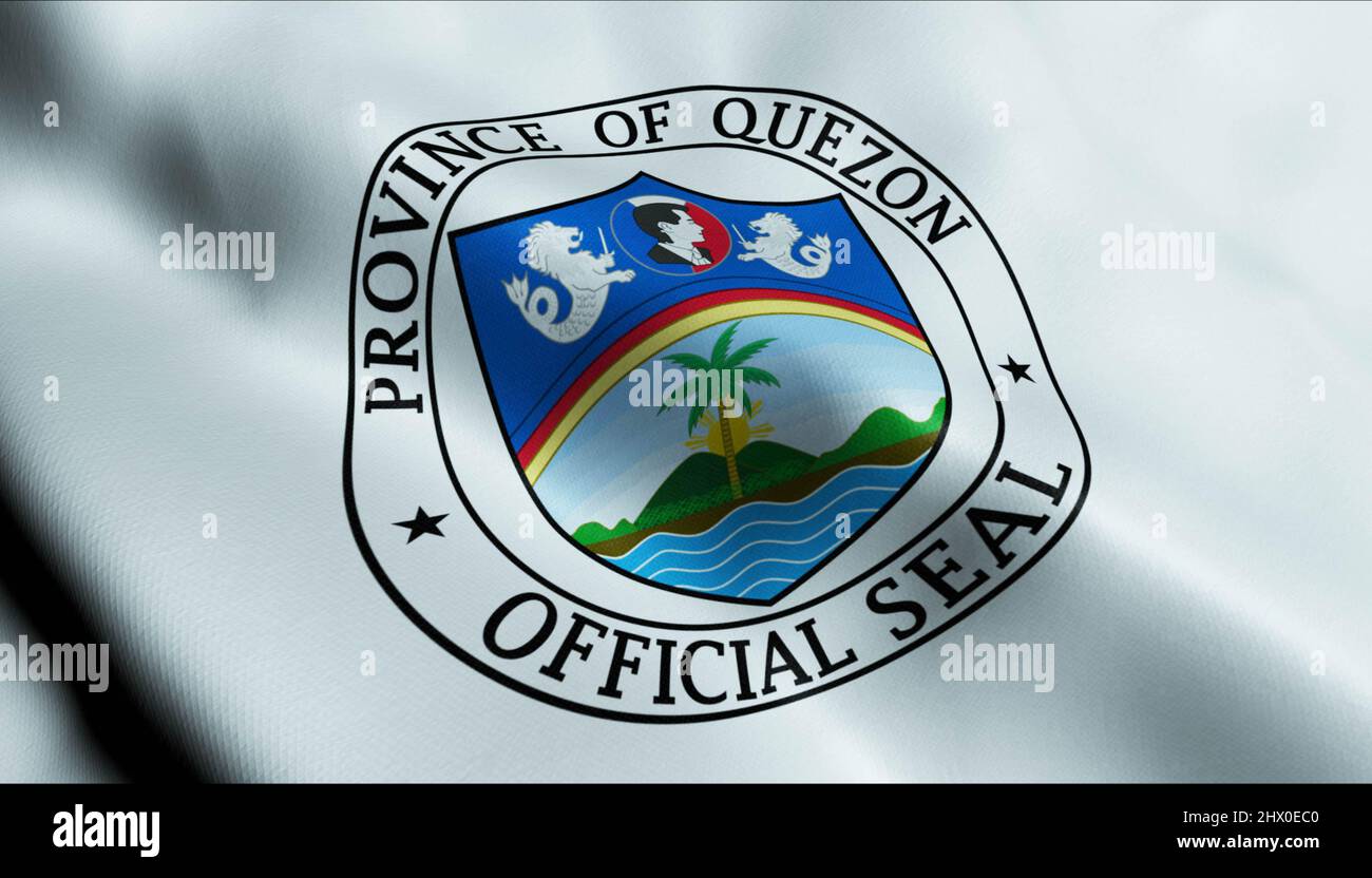 3D Illustration of a waving Philippines province flag of Quezon Stock Photo