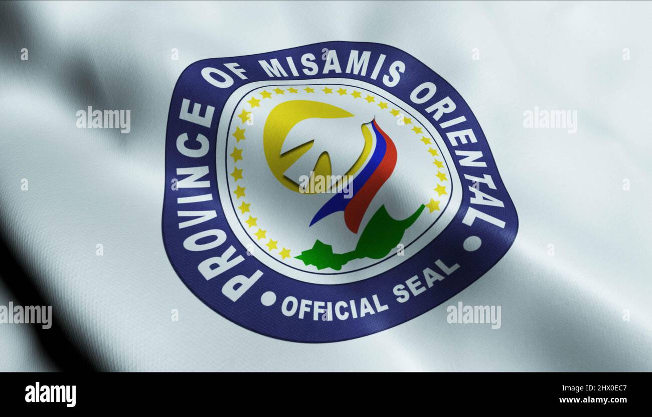 3D Illustration of a waving Philippines province flag of Misamis Oriental Stock Photo