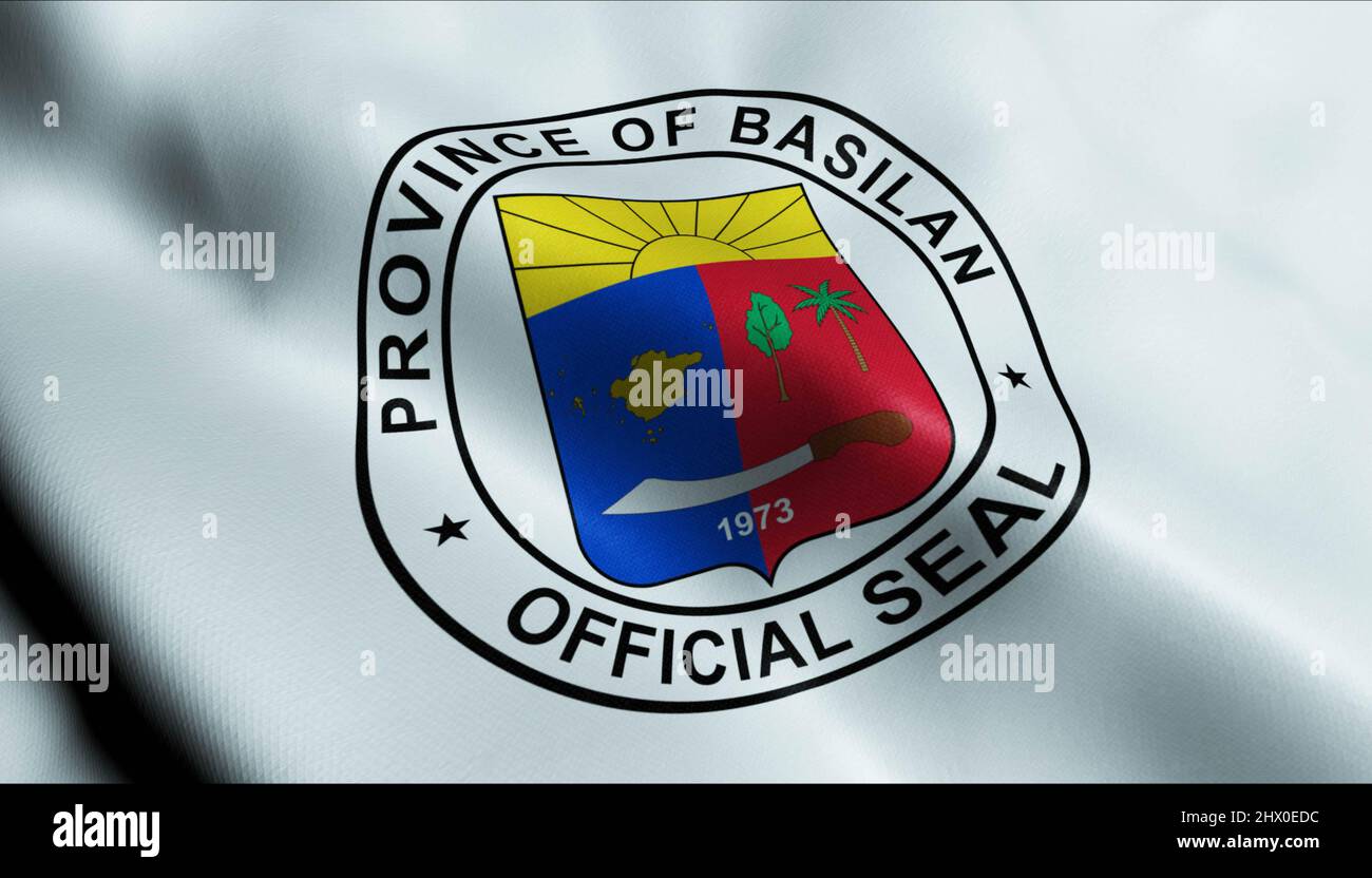 3D Illustration of a waving Philippines province flag of Basilan Stock Photo