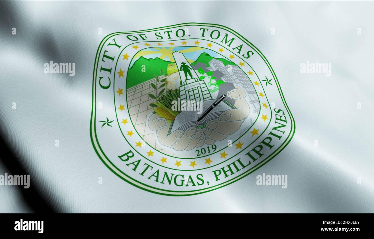 3D Illustration of a waving Philippines city flag of Santo Tomas Stock Photo