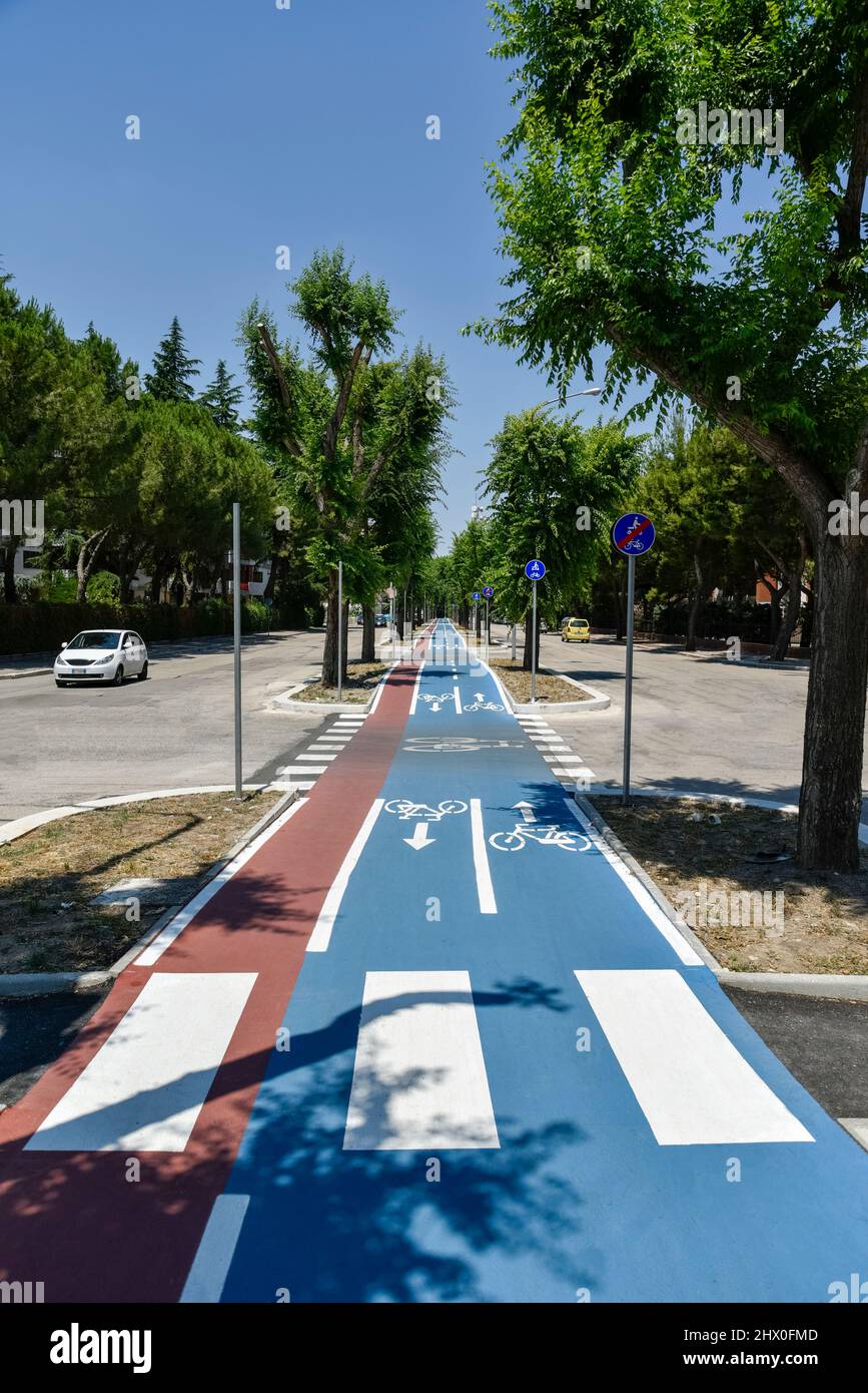 Blue bicycle path by morning at summer Stock Photo - Alamy