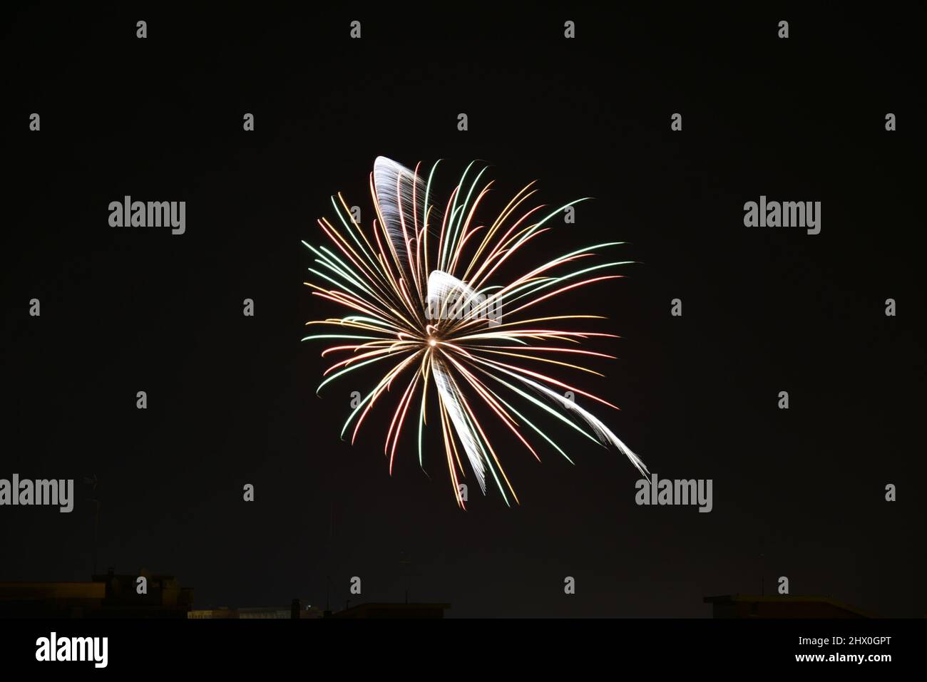 Fireworks by Night on a Black Sky Background Stock Photo
