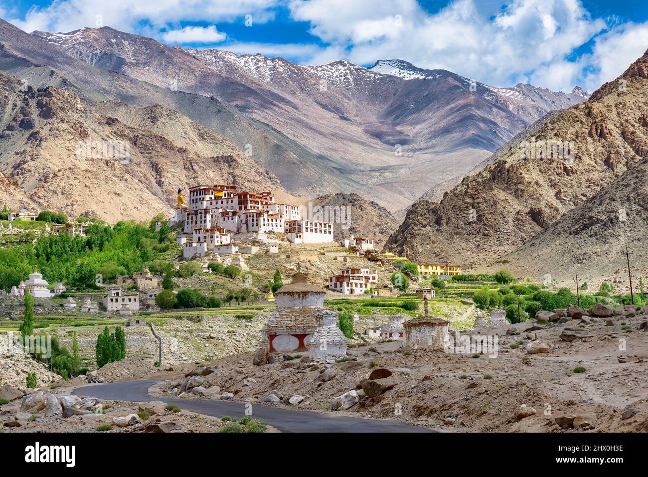 View of Likir Monastery in Ladakh region, India. This Buddhist monastery is located at 3700 m elevation Stock Photo
