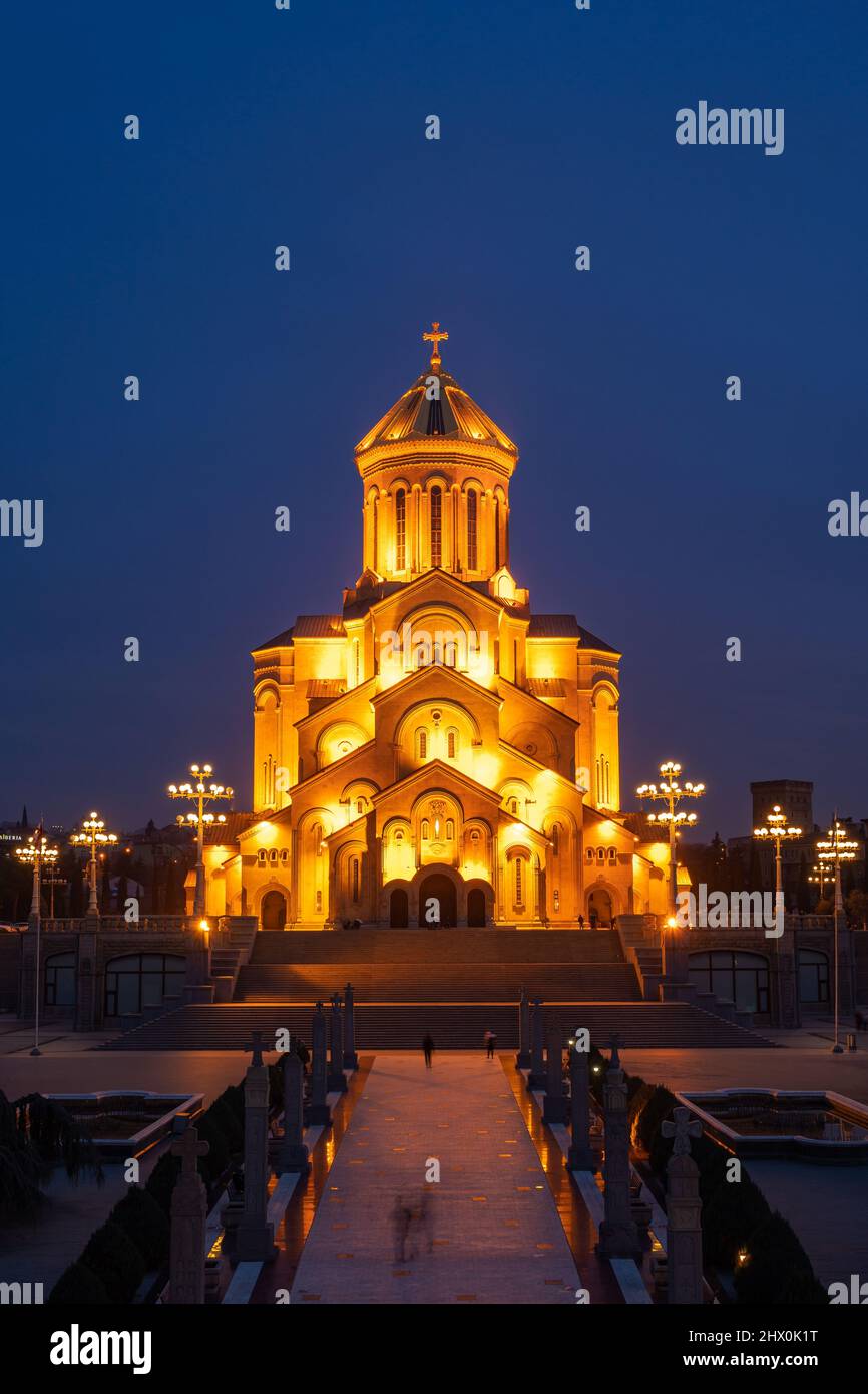 Night view of Holy Trinity Cathedral of Tbilisi - Sameba Stock Photo ...