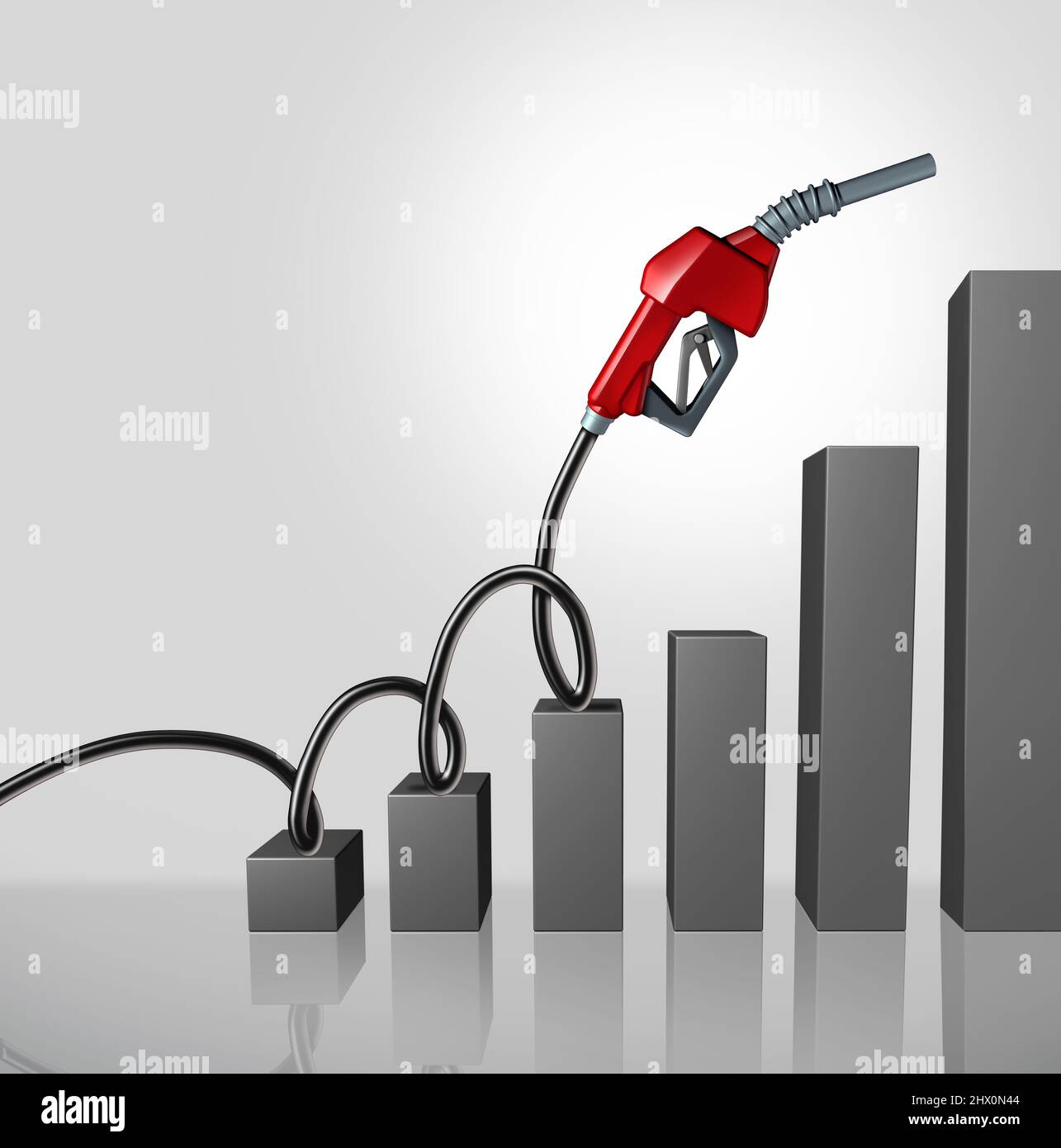 Rising gas prices and Oil increase fuel concept as fuel pump or climbing crude petroleum fossil energy due to market demand and supply shortages as Stock Photo
