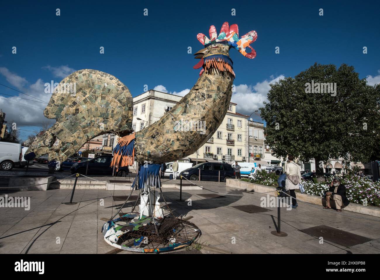 The Rooster of Barcelos, a cockerel sculpture in Lisbon, Portugal Stock Photo