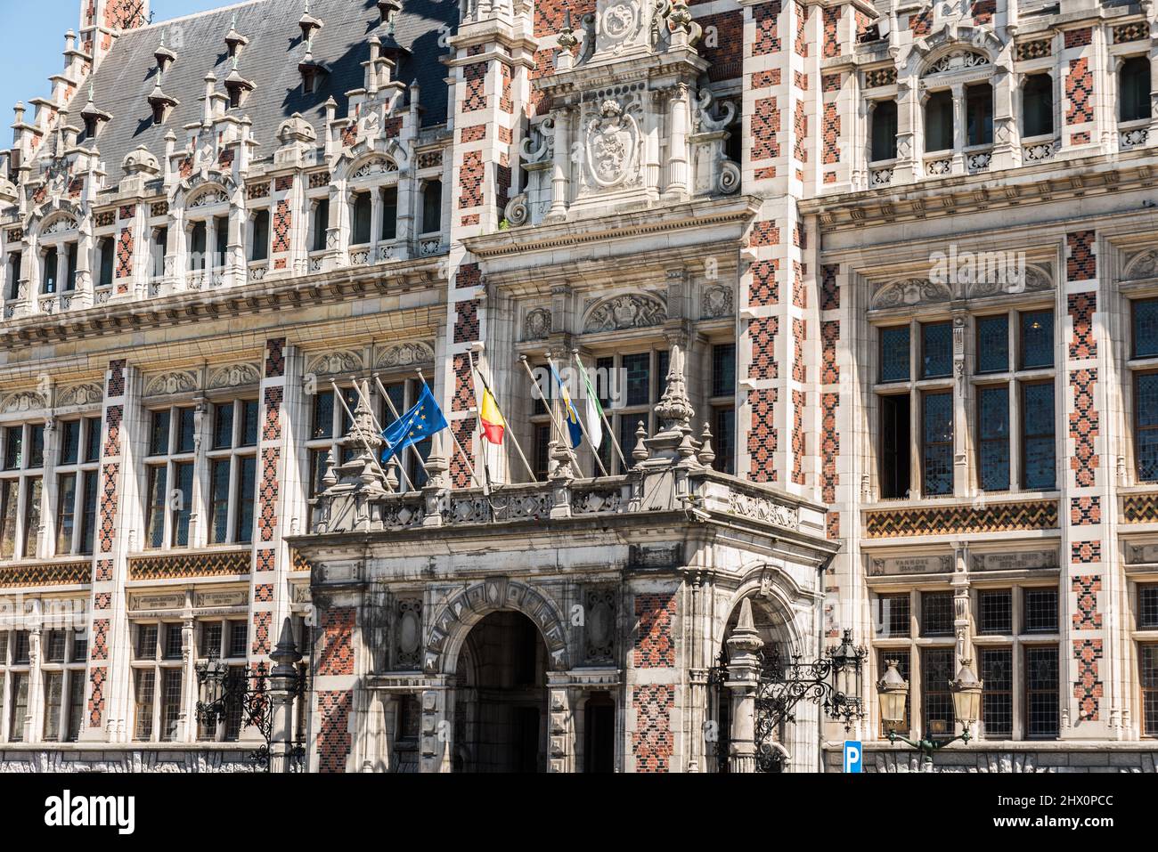 Schaerbeek, Brussels, Belgium - 06 29 2019 - The facade of the town hall in Neo- renaissance style Stock Photo