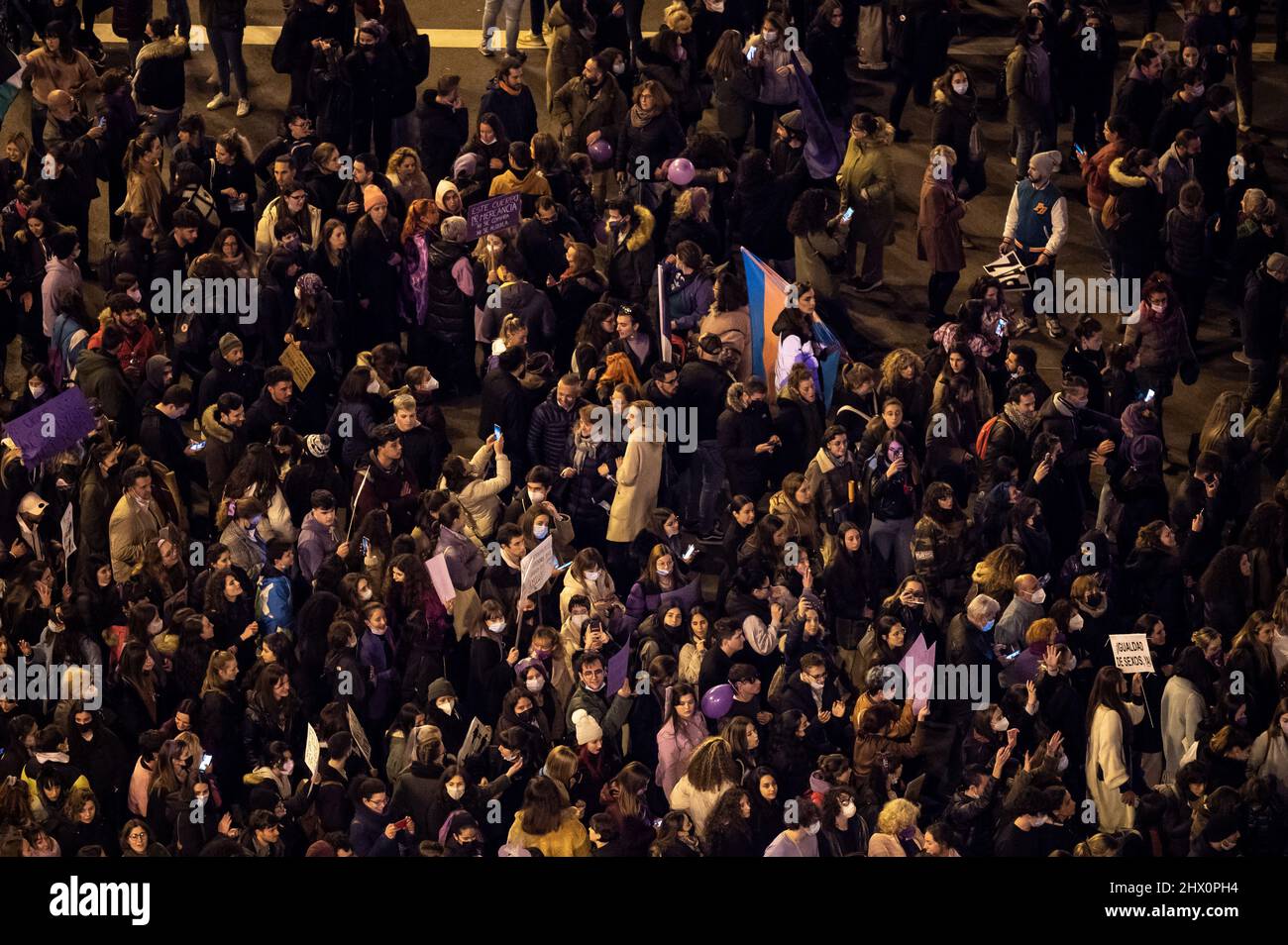 Madrid, Spain. 08th Mar, 2022. A crowd of people is seen during a demonstration for the International Women's Day. Thousands of people marched through downtown Madrid demanding equal rights and protesting against gender violence. Credit: Marcos del Mazo/Alamy Live News Stock Photo
