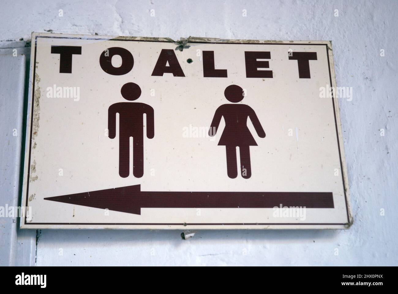 Toilet (Toalet) sign, Rila Monastery & Boyana Church, Bulgaria. Stock Photo