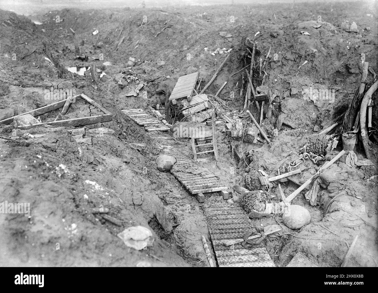 The remains of a captured German trench at Puisieux, which was occupied ...