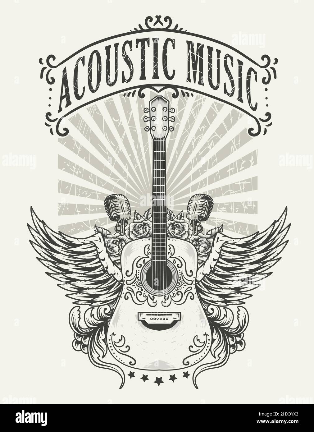 illustration vector acoustic guitar pattern logo Stock Vector