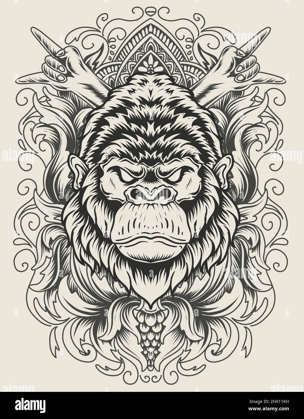 Hand drawn of gorilla outline Royalty Free Vector Image