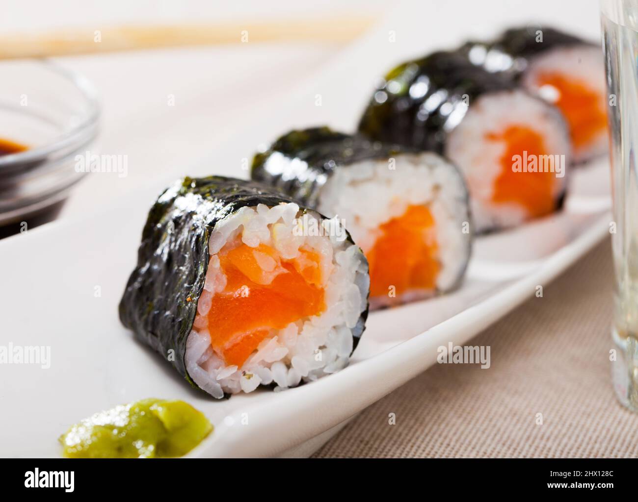 Sushi maki set with salmon Stock Photo - Alamy
