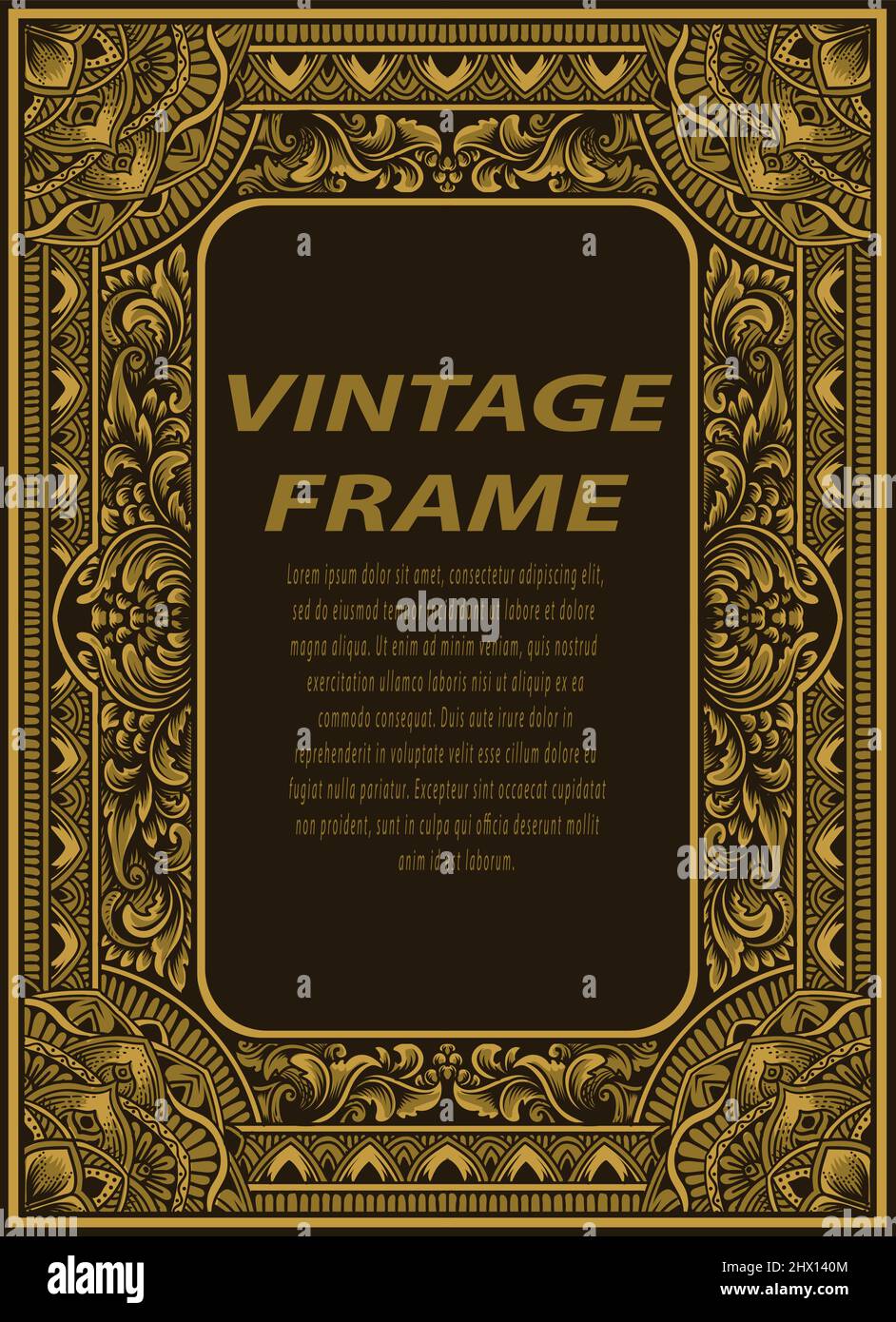 Vintage border frame with engraving ornament Stock Vector