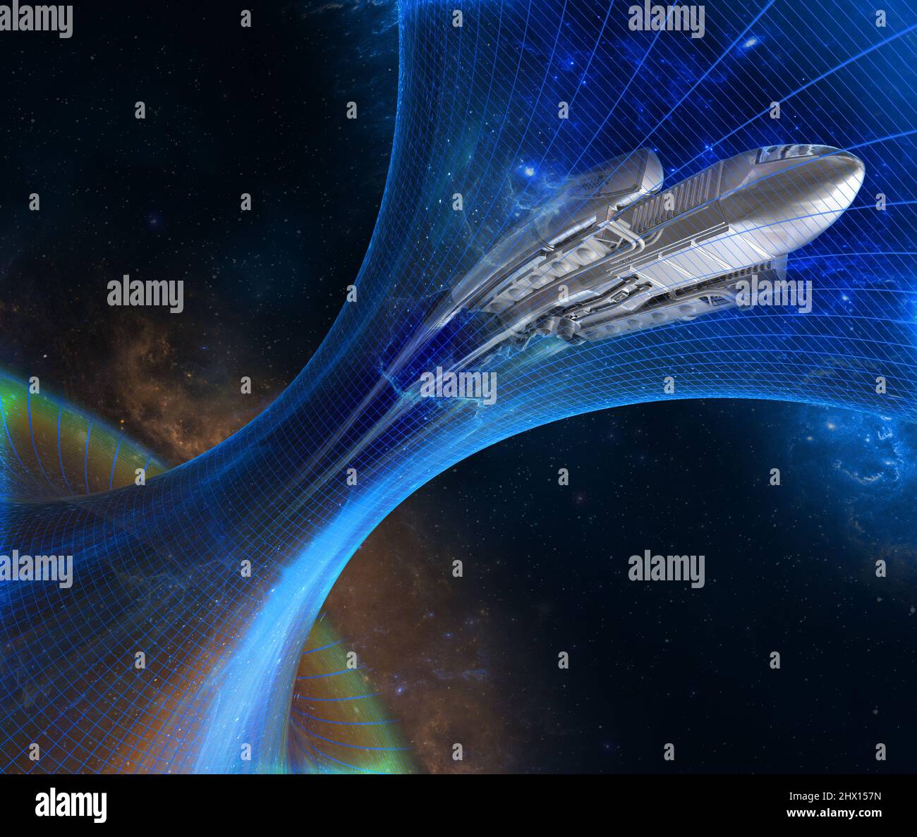Spaceship travelling through a wormhole, illustration Stock Photo - Alamy