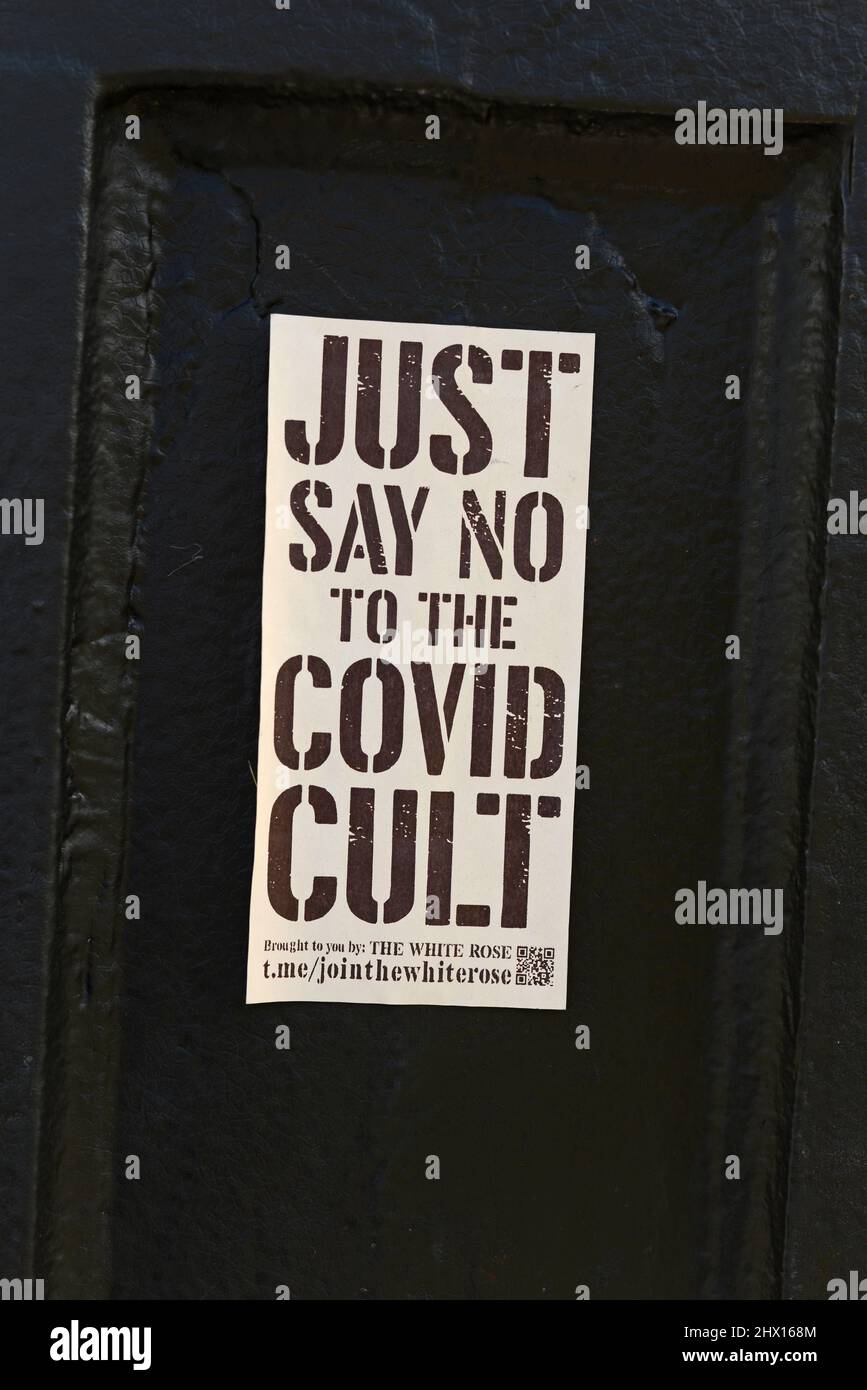 Christchurch, New Zealand, February 22, 2021: A sticker promoting an anti-covid message that appeared on a parking meter during the anti-vaccine mandate campaign in Christchurch Stock Photo