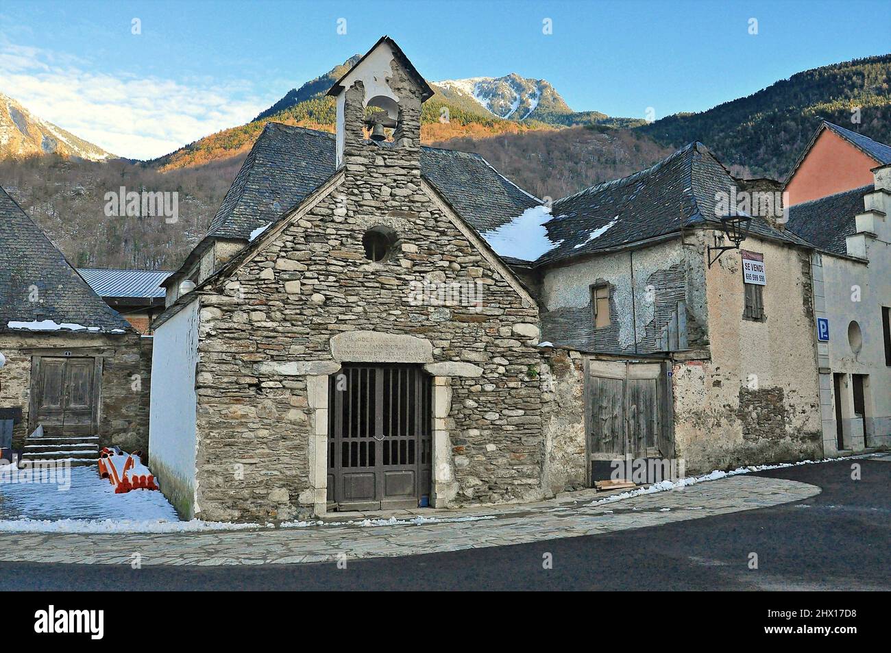 Chapel of Sant Sebastián in Bossòst in the region of the Valle de Aran province of Lérida,Catalonia,Spain Stock Photo