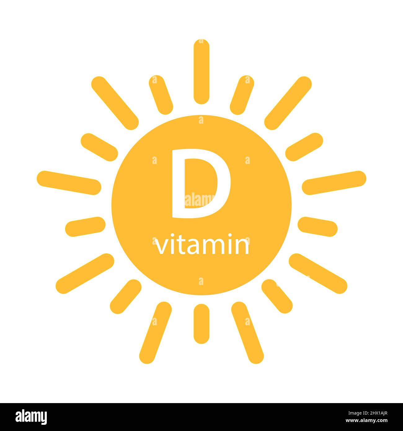 Vitamin D text with sun icon vector beauty, pharmacy, nutrition skin