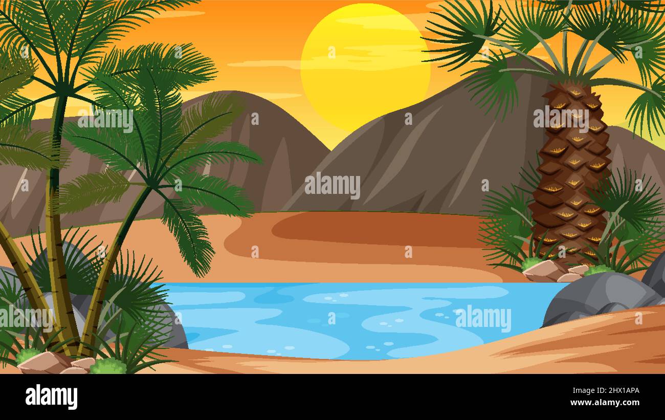Scene with sunset in the sky illustration Stock Vector Image & Art - Alamy