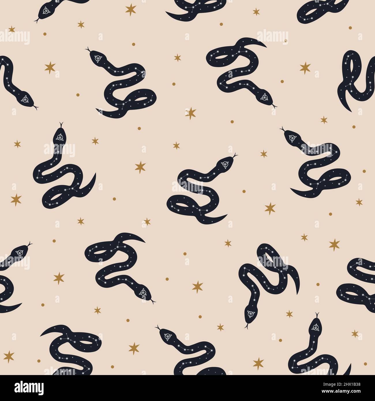 Seamless pattern with boho magic snake and stars. Mystical symbol in a ...