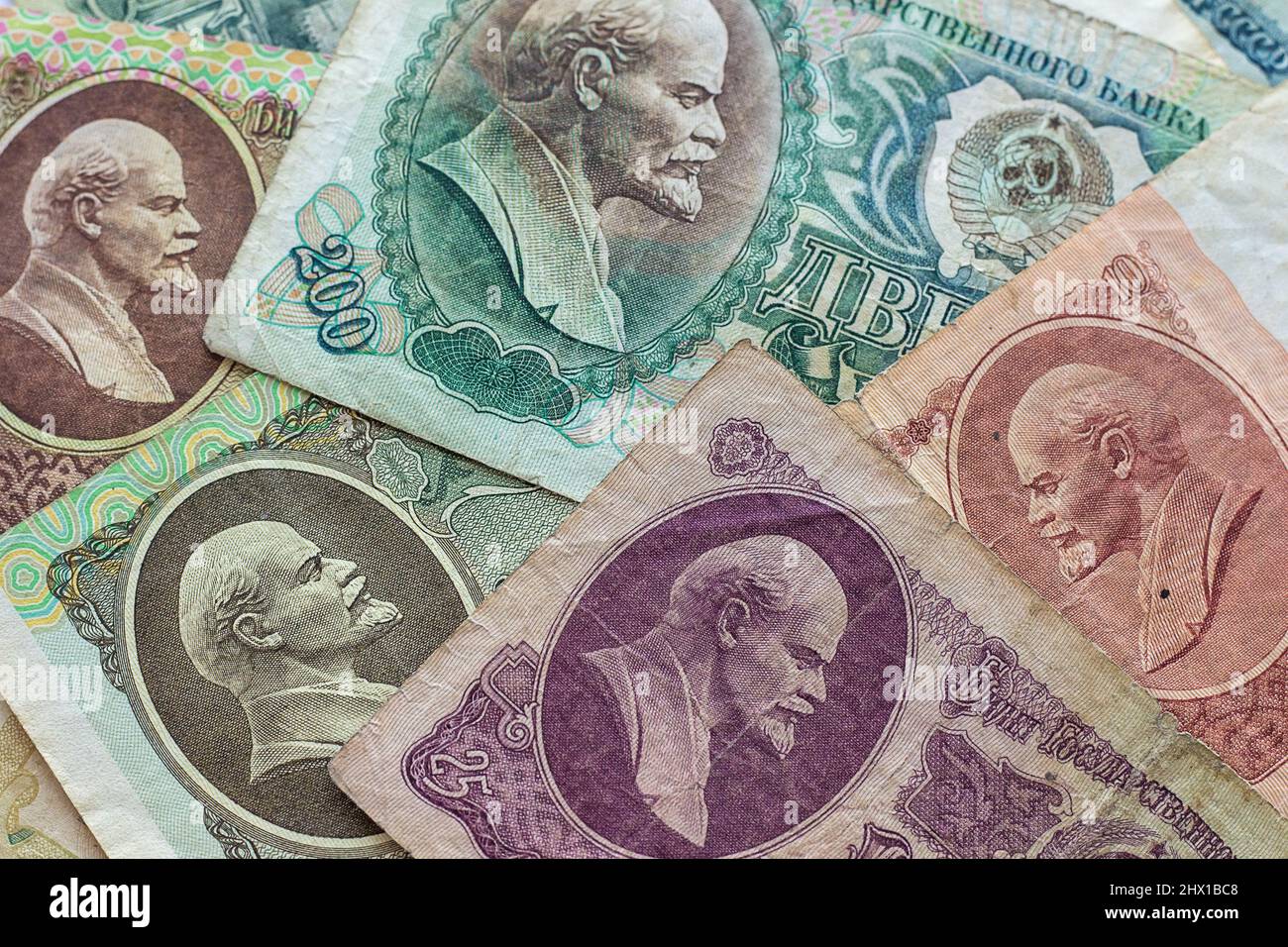 Vintage Soviet money. A Portrait Of Lenin V. I. Background Stock Photo