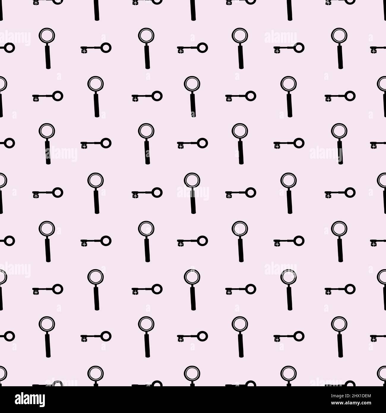 Magnifier and Key seamless pattern on pink background. Stock Vector