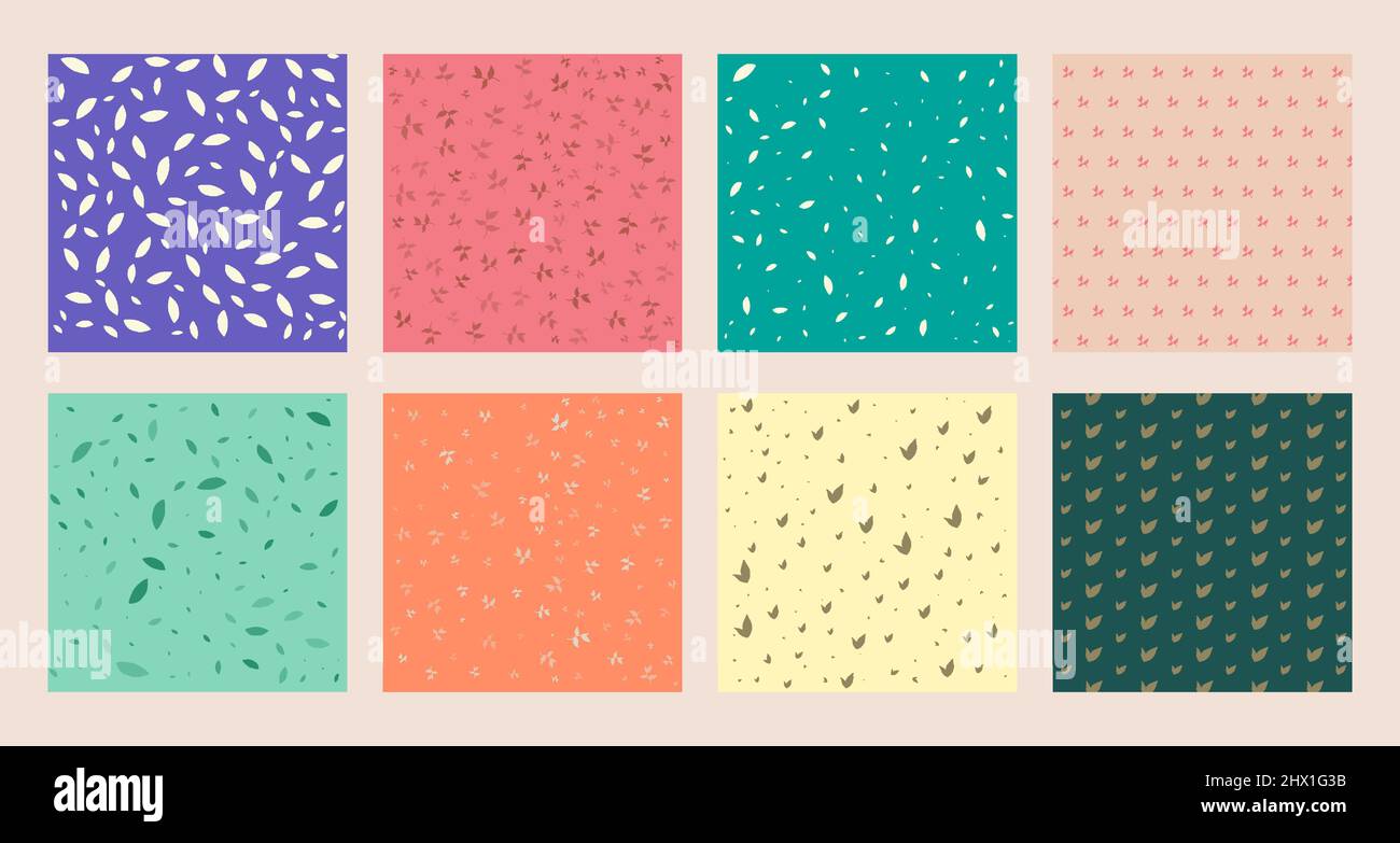 Set collection of leaf seamless pattern in multicolored background. Vector illustration Stock Vector