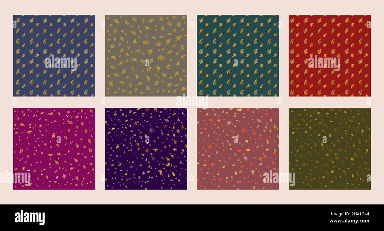 Set collection of leaf seamless pattern in multicolored background. Vector illustration Stock Vector