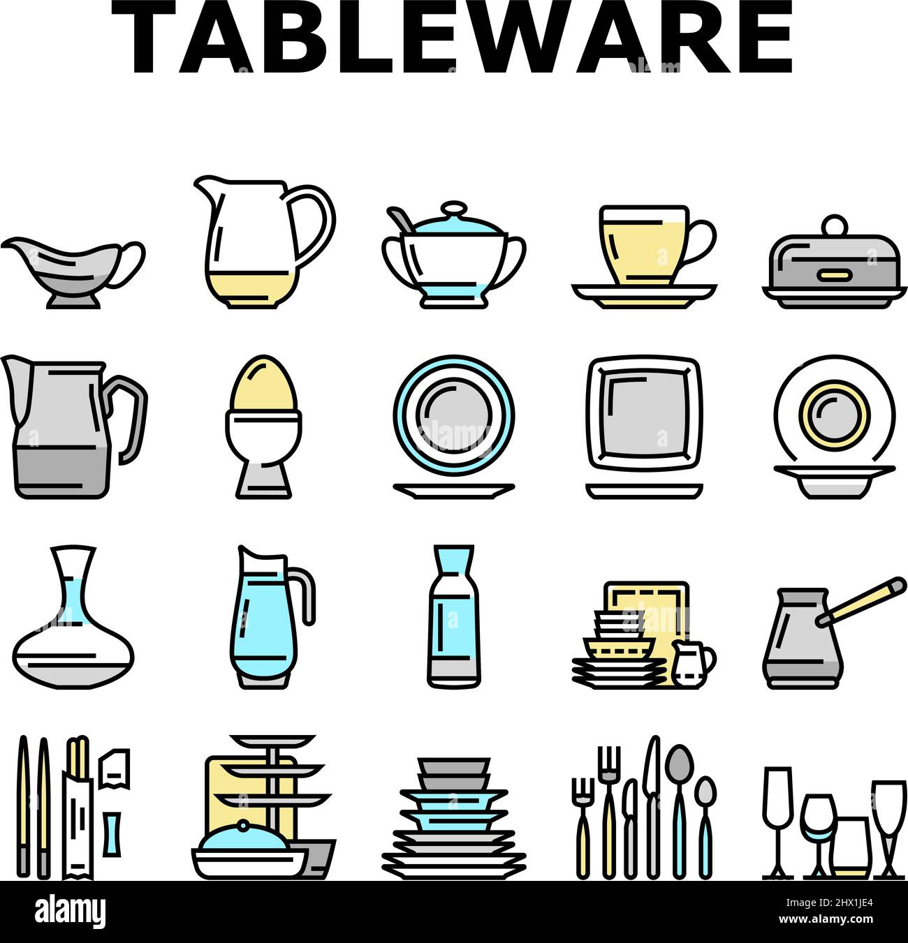 Tableware For Banquet Or Dinner Icons Set Vector Stock Vector Image ...