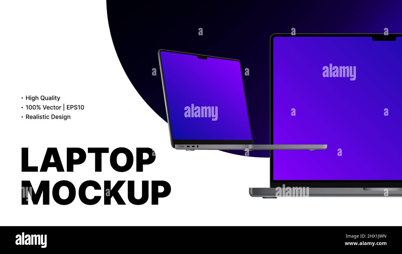 Two Isometric Laptops with Editable Screens Mockup. Simple Banner