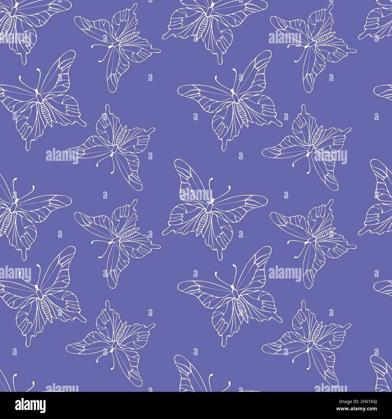 Butterfly pattern trend color 2022 Very Peri. Vector illustration Stock Vector