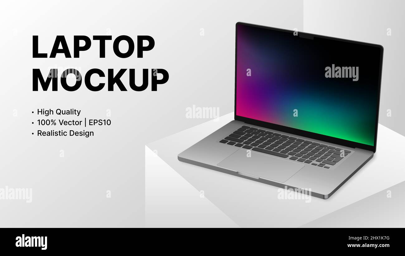 Simple Laptop Mockup on White Background. Minimalistic Banner Design
