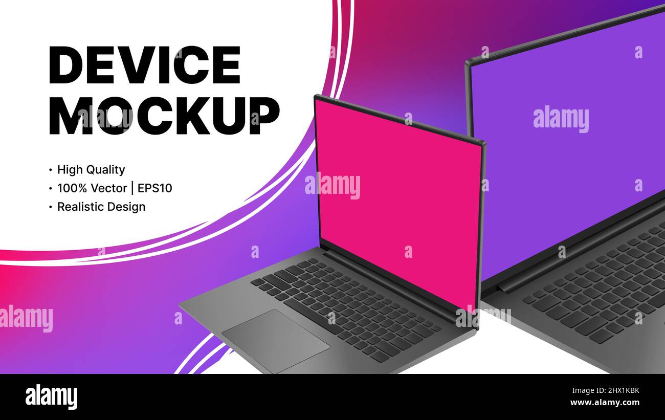 Two Blank Laptop Models. Pink Banner Collection. Vector illustration Stock Vector