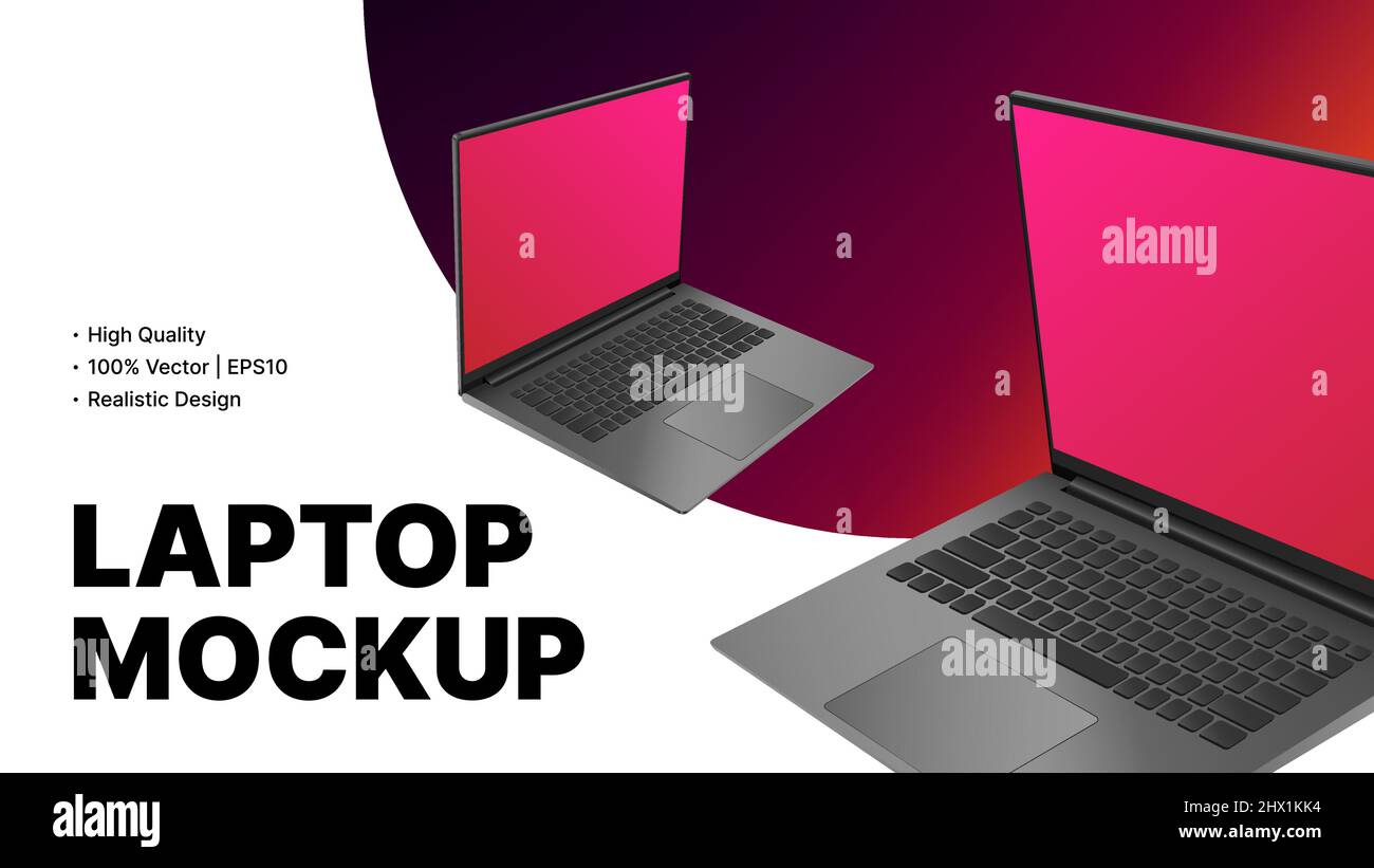 Two Laptops in Rotated Position. Realistic Device Mockups, High Quality Banner Template. Vector illustration Stock Vector