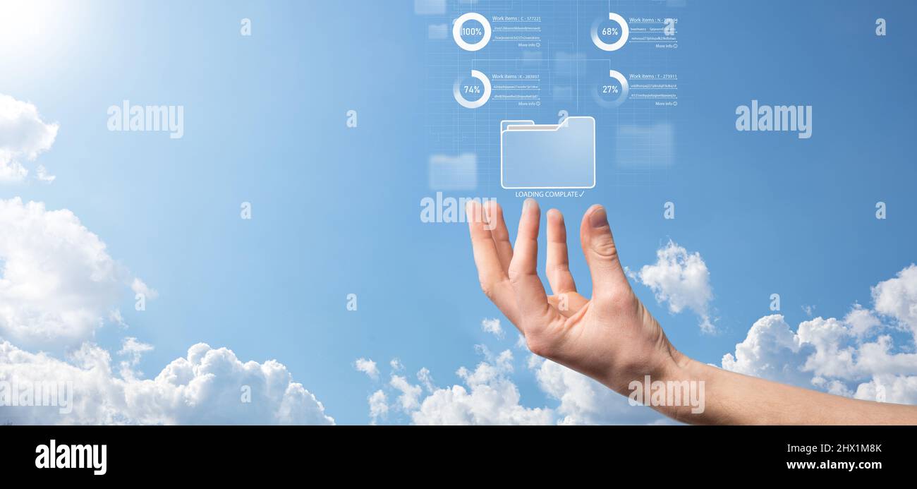 Business developer hand using board framework on virtual modern computer showing innovation Agile software development lean project management tool fa Stock Photo