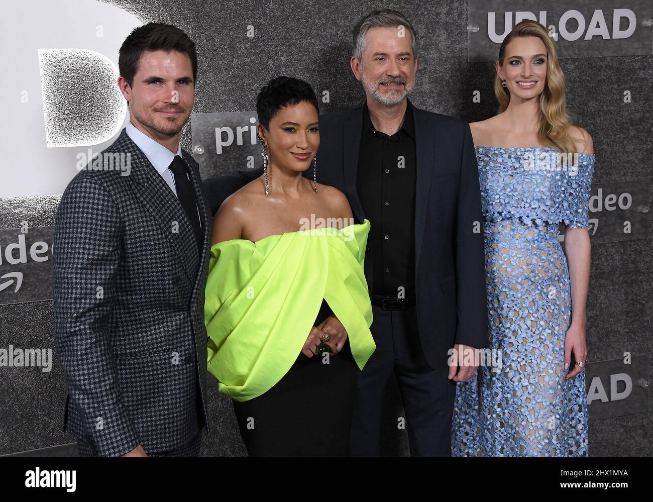 Los Angeles, USA. 08th Mar, 2022. (L-R) Robbie Amell, Andy Allo, Greg Daniels and Allegra Edwards at Amazon Prime Video's UPLOAD Season 2 Premiere held at The West Hollywood EDITION in West Hollywood, CA on Tuesday, ?March 8, 2022. (Photo By Sthanlee B. Mirador/Sipa USA) Credit: Sipa USA/Alamy Live News Stock Photo