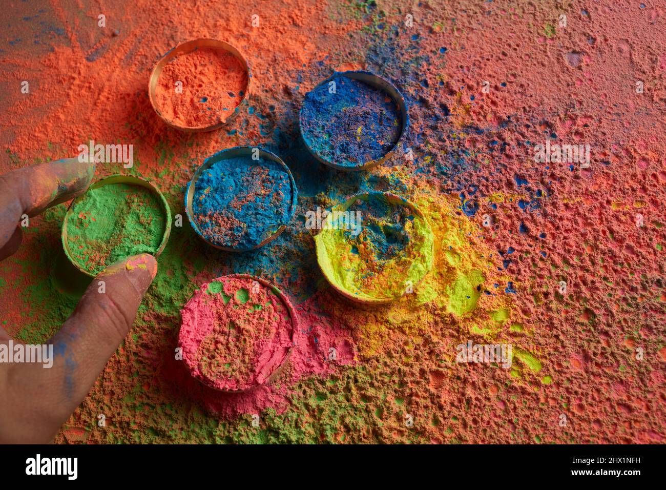 Colorful traditional holi powder in bowls. Happy holi. Concept Indian color  festival called Holi. Organic Gulal dust Stock Photo - Alamy