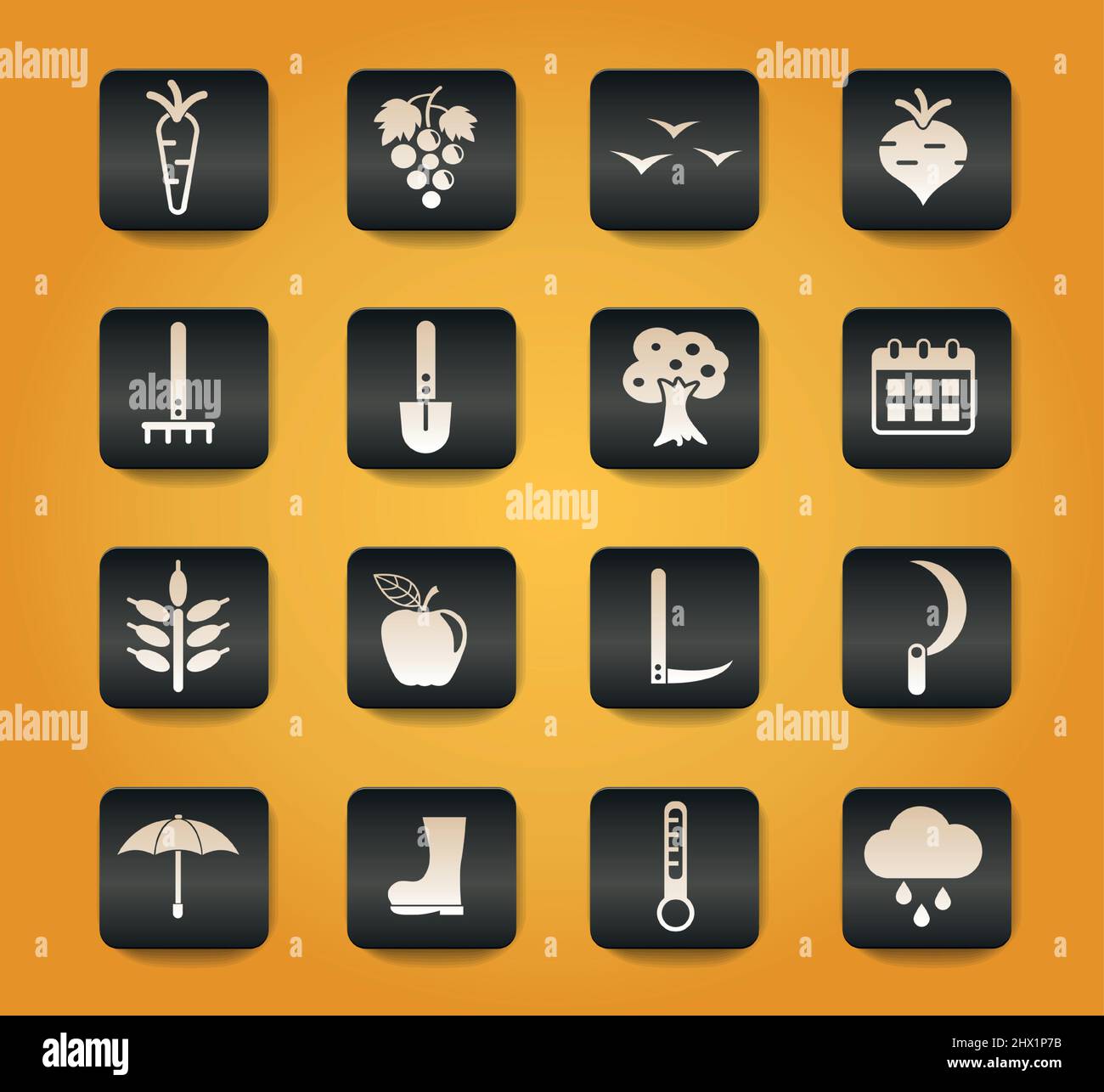 Fall Simbols autumn symbols on black buttons on yellow background Stock Vector Image ...