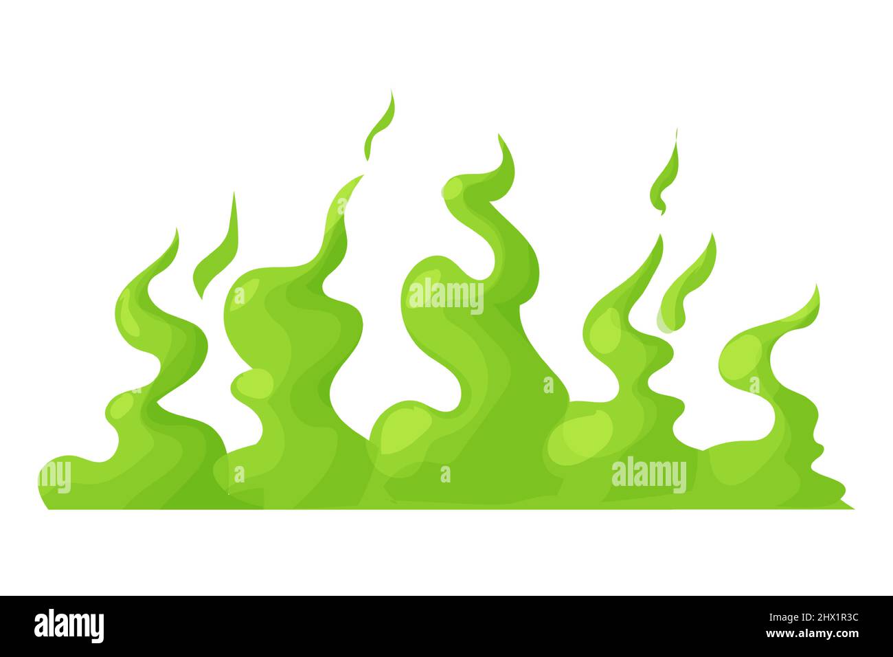 Green smell steam, toxic stink smoke, dust cloud or fart in comic cartoon style isolated on white background. Bad aroma scent. Vector illustration Stock Vector