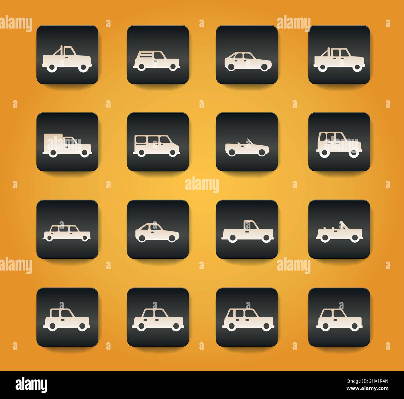 Cars symbols on black buttons on yellow background Stock Vector Image