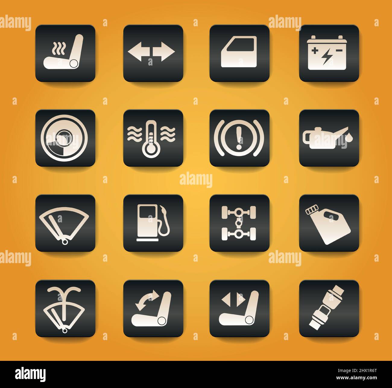 Car interface symbols on black buttons on yellow background Stock Vector Image Art Alamy
