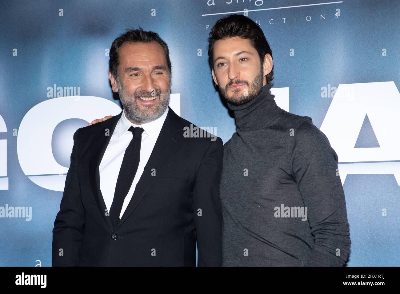 Paris, France, the 8th march 2022, the team of the film Goliath, Pierre Niney and Gilles Lellouche, François Loock/Alamy Stock Photo
