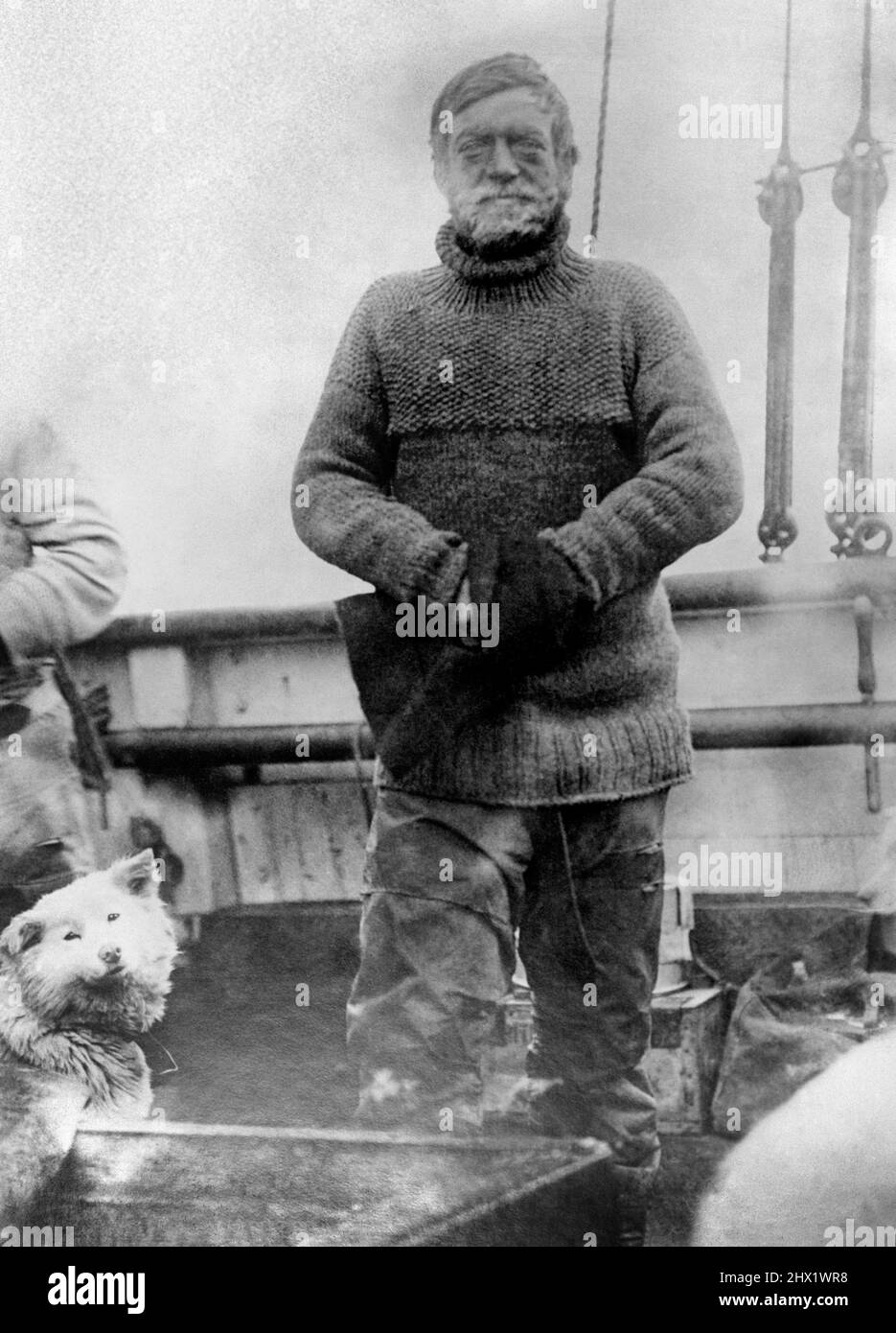 File photo of Sir Ernest Shackleton on board the 'Quest', issued on 05/01/1922 on the announcement of his death. One hundred years after Shackleton's death, Endurance was found at a depth of 3008 metres in the Weddell Sea, within the search area defined by the expedition team before its departure from Cape Town, and approximately four miles south of the position originally recorded by Captain Worsley. Issue date: Wednesday March 9, 2022. Stock Photo