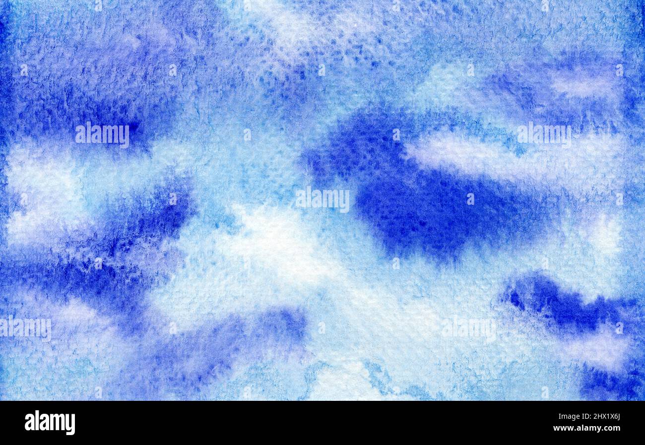 Abstract sky blue watercolor splashing background. Beautiful color shades by hand drawing Stock