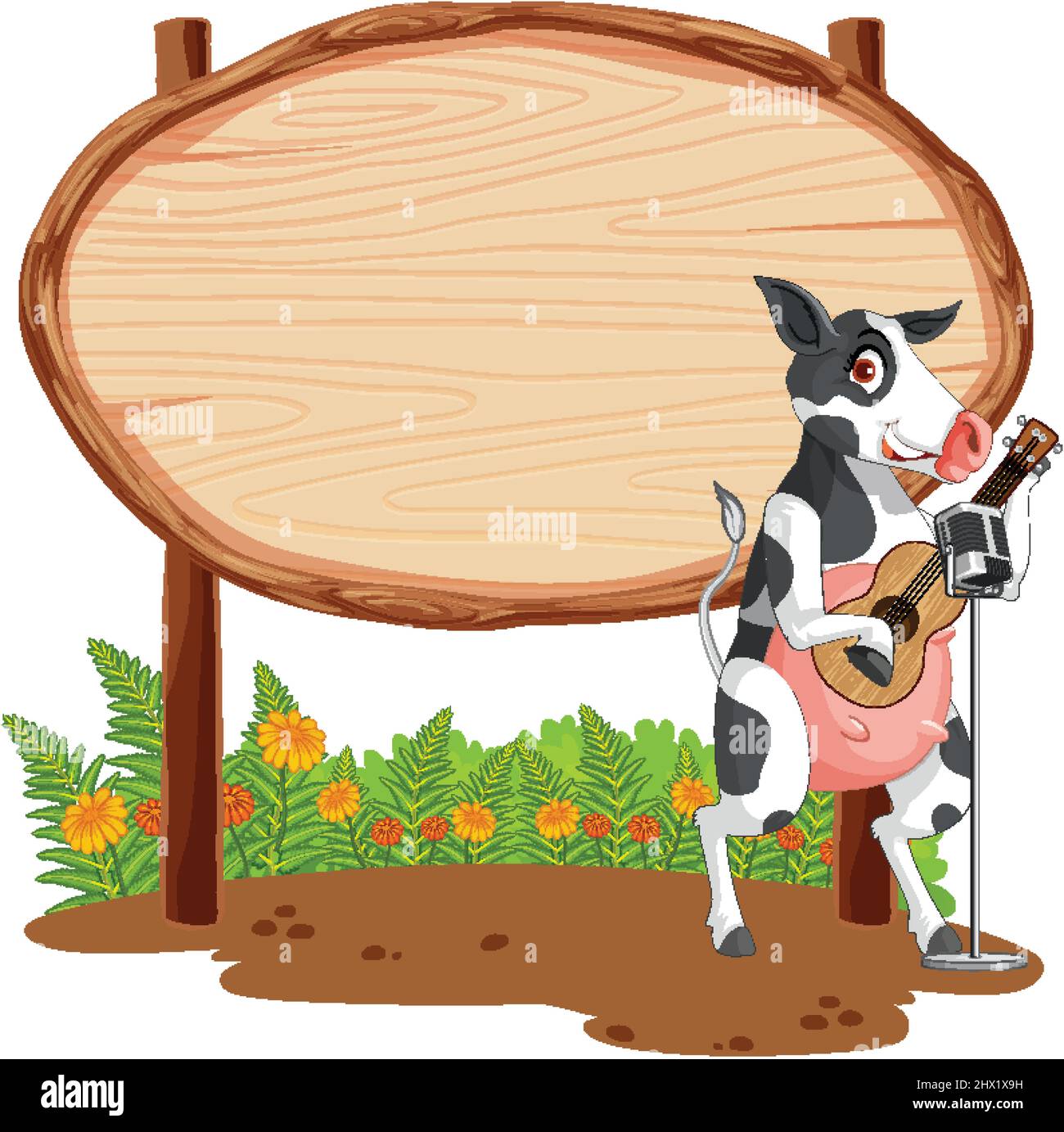 Blank oval wooden signboard with animal illustration Stock Vector Image ...