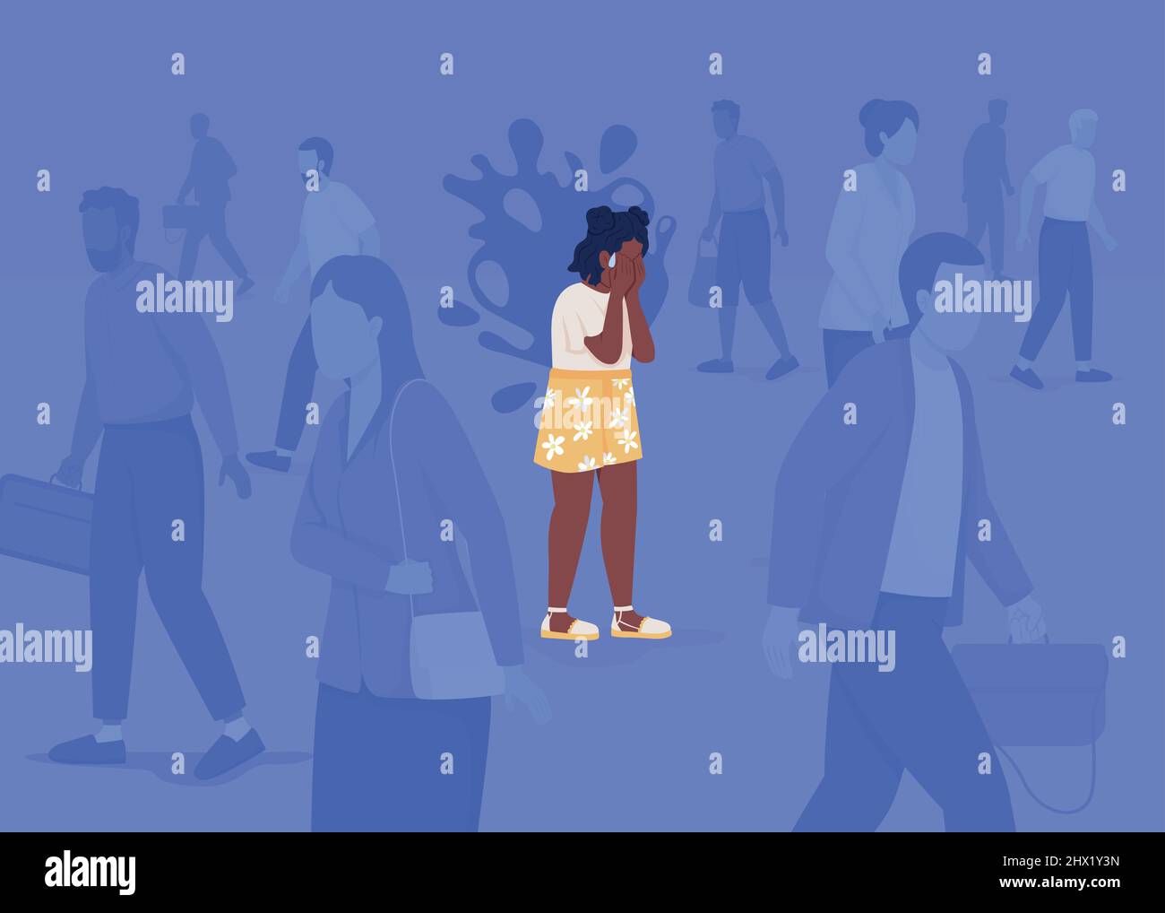 Panic attack in overcrowded place flat color vector illustration Stock Vector